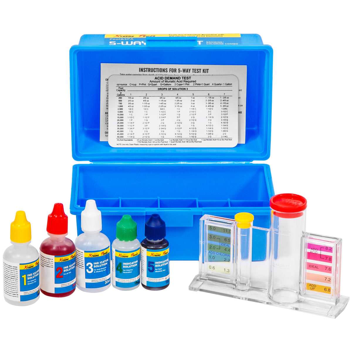 XtremepowerUS, 5 Way Swimming Pool Spa Water Chemical Test Kit CHLORINE BROMINE pH ALKALINITY