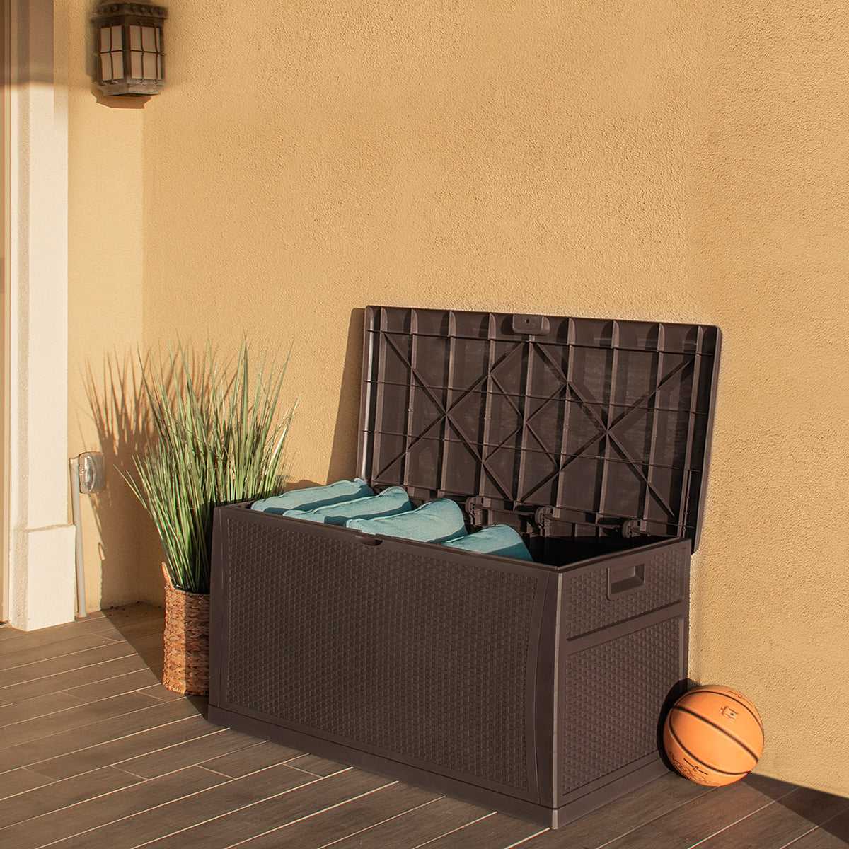 Barton, Deluxe 120 Gallon Deck Box Resin Patio Storage Bin Outdoor Container Storage Box