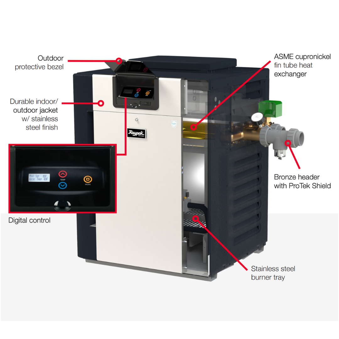 Raypak, Raypak 013729 R268A ASME Digital Heater #50, Natural Gas, Cupronickel, 266K BTU, 0-2K'