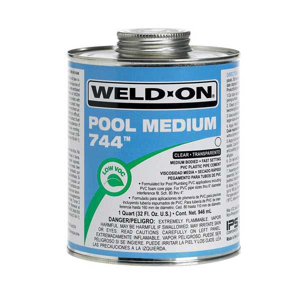 Superior Pool Products, Weld-On 744 Pool Medium, Clear MB PVC Cement, 1 Qt. (32 fl. oz.)